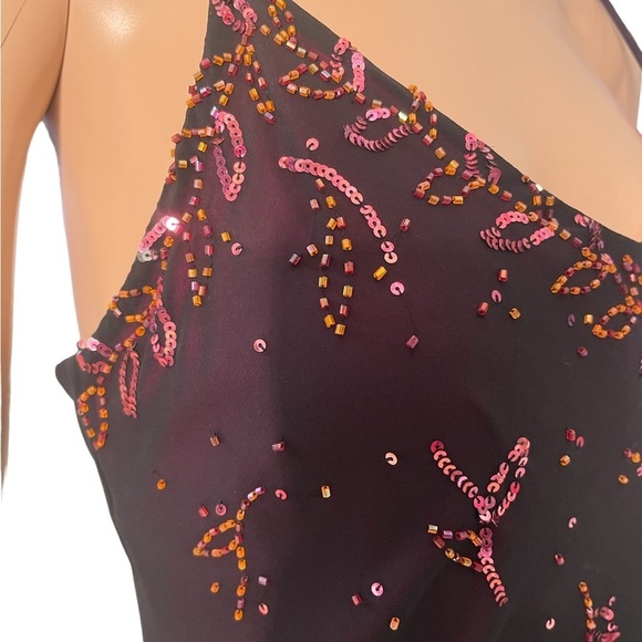 X scape Black Mesh beaded strappy fitted maxi gown size 6 - Picture 3 of 13